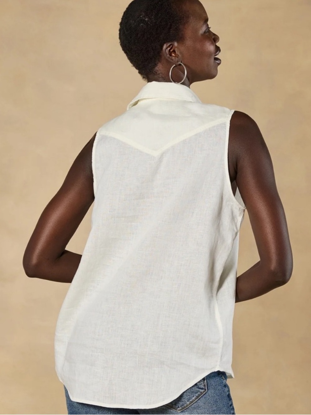 Sundance Pure White Linen Willow Sleeveless Top Pearl Snap Front XL Button-down - Picture 5 of 15